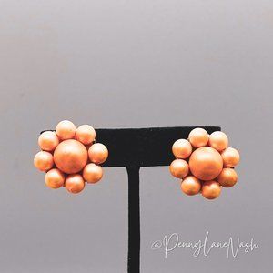 Vintage Pink Pearl Flower Cluster Stud Earrings